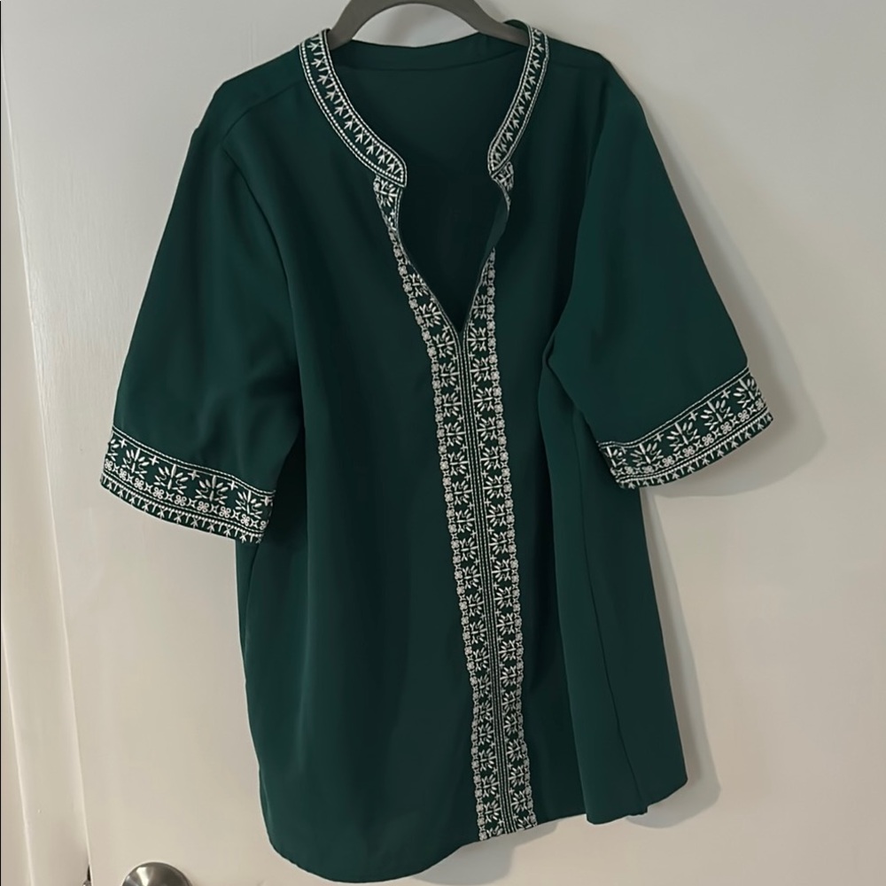 Embroidered Green Women's Tunic Top